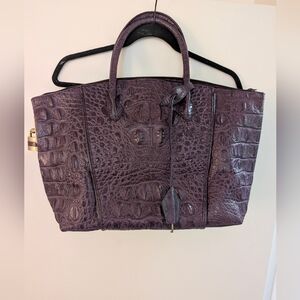 LUXE EXOTIC VIBES 🐊 VEARI Large Purple Crocodile-Embossed Leather Satchel Tote
